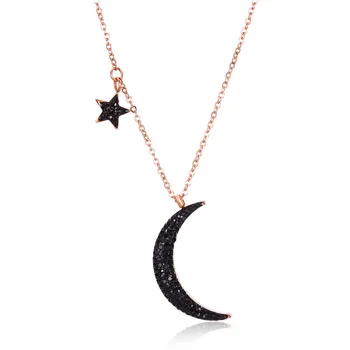 Statement Necklace Clavicle Chain Titanium Steel Black Diamond Crystal Star Moon Necklace Pendant For Women