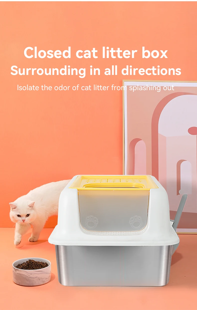 Innovative Stainless Steel Cat Litter Box Large Cat Toilet Fully Enclosed Portable Cat Cleaning Supplies details
