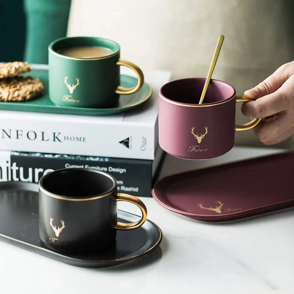 Home Office Use Nordic Style Tea Cups Saucer Set Ceramics Mug Coffee Cup Ceramics Espresso Cups Breakfast Mugs Dessert Plate