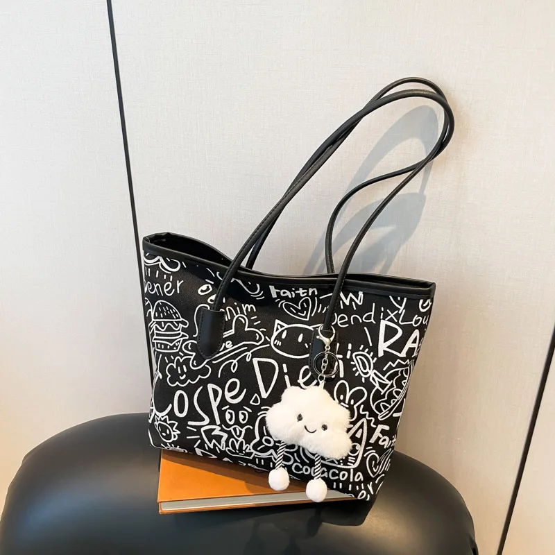 Factory Wholesale Printed Handbag Custom Canvas Tote Bags Large Capacity Tote Bag With Pendant Handbags for College