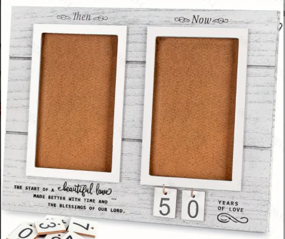 Then & Now Anniversary Picture Frame Custom 1-99 Years Wedding Gift Ideas - Anniversary Wood Photo Frame Tabletop Home Decor