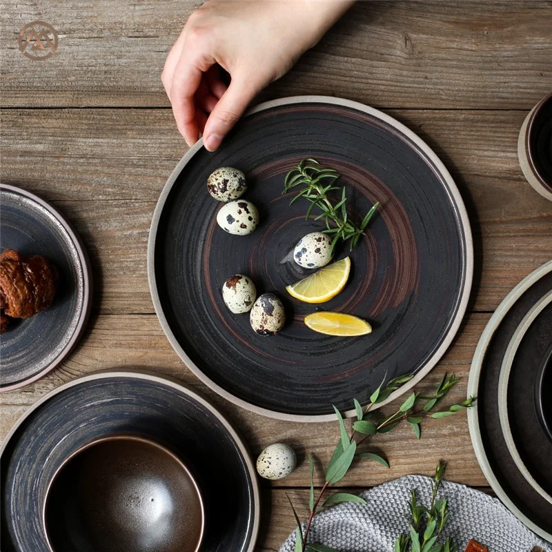 Matte Brown Hand Painted Stoneware Tableware Sets Wholesale Ceramic Dinnerware