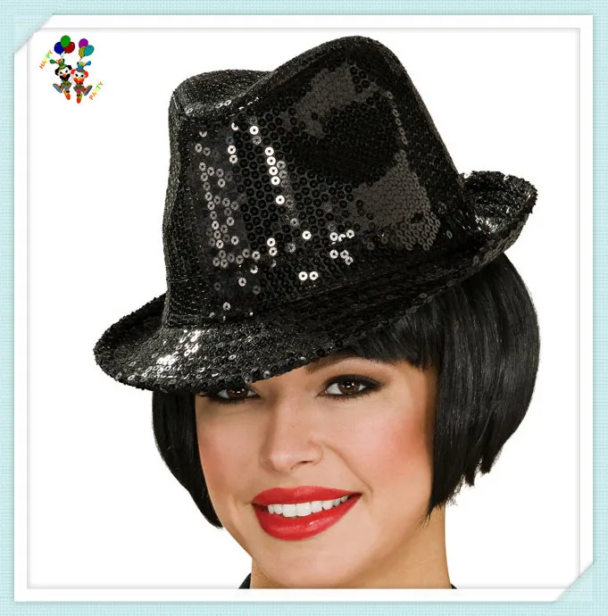 Adult Flapper Party Fancy Dress Costume Black Color Sequin Beret