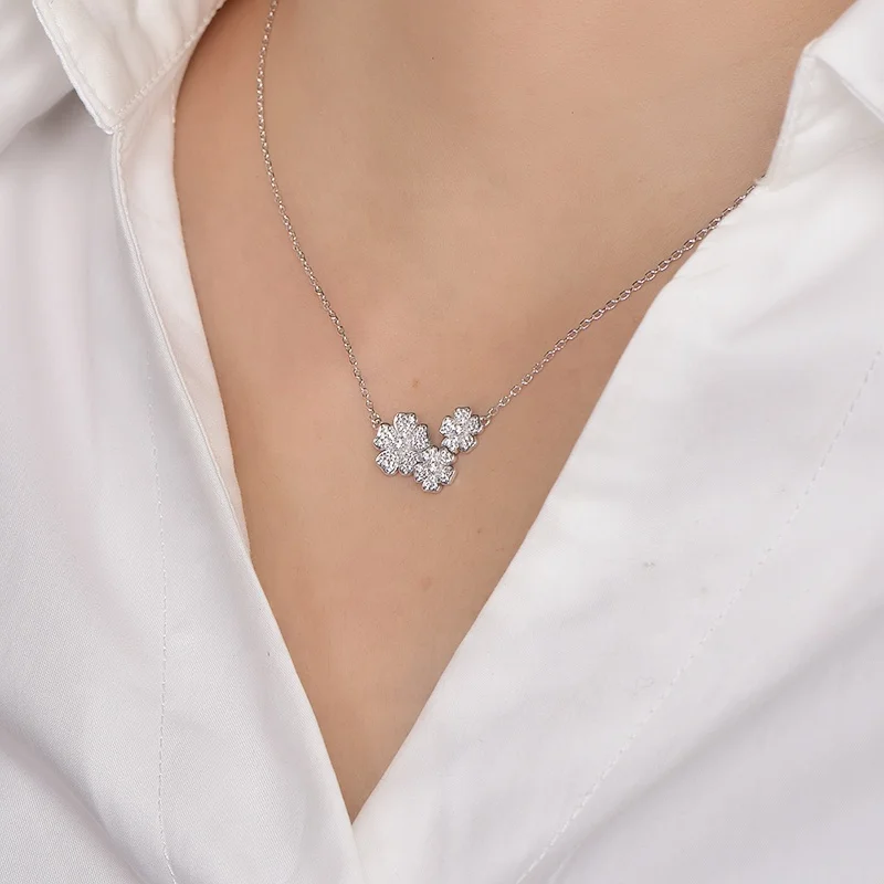 dainty flower necklace pendant Micro pave Cubic Zirconia Diamond Jewelry Wedding Bridal Jewellery flower necklace