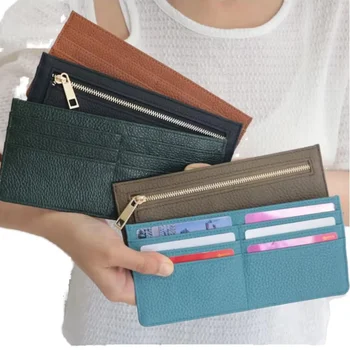 Wholesale Slim Card Wallet Custom PU Saffiano Leather Zipper Closure Monogram Card Holder and Coin Purse