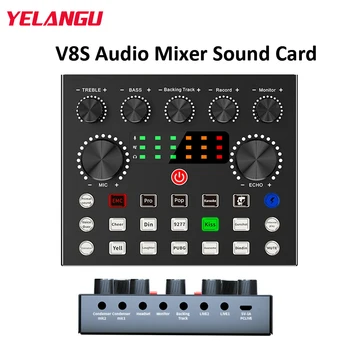 V8S Audio Mixer USB External Sound Card Mobile Phone Live Voice Changer Sound Card with Multiple Sound Effects detail image