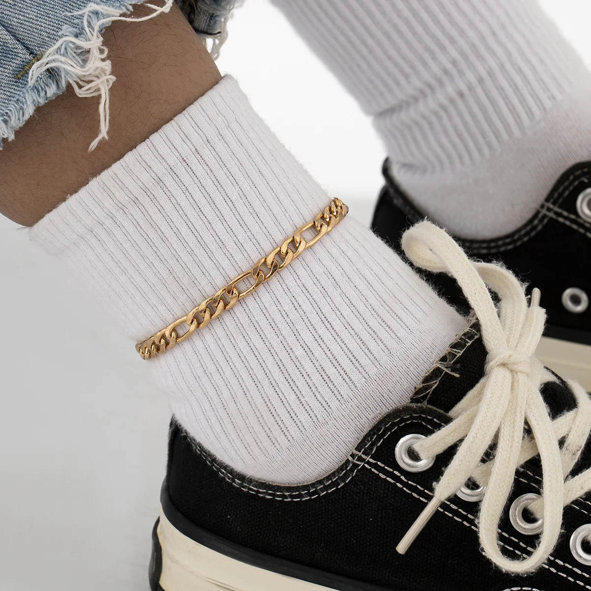 Vintage Gold Cuban Link Chain Anklets For Women Men Fashion Beach 