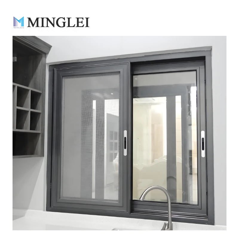 MInglei double glazed aluminum frame sliding windows 3 tracks sliding window