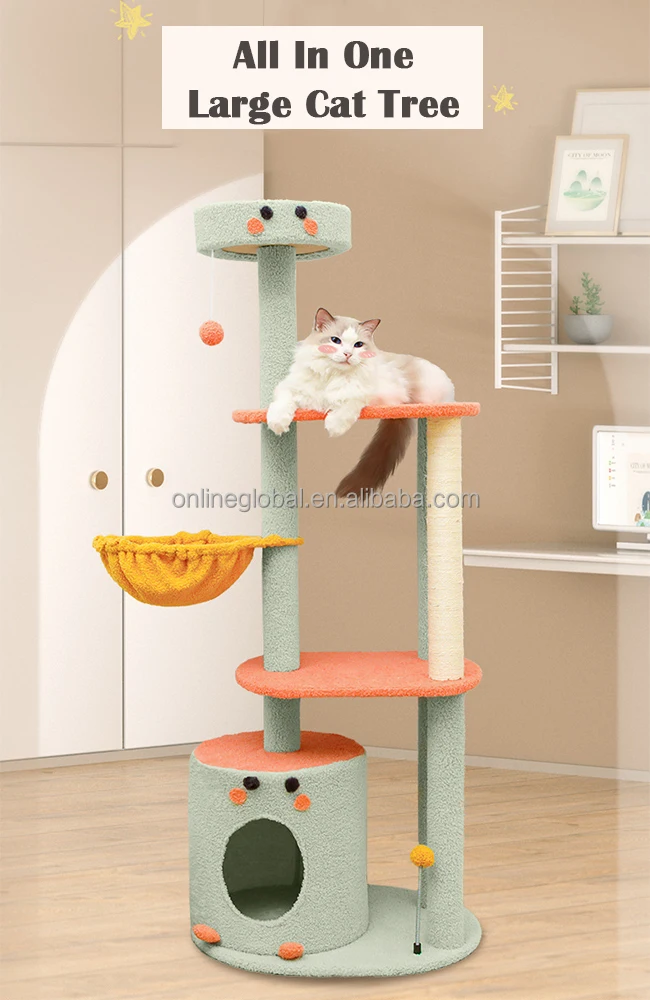 Cute Dinosaur Cat Climbing Shelves Sisal Scratcher Outdoor Big Tall Cat Tree House Hammock And Towers For Indoor Cats