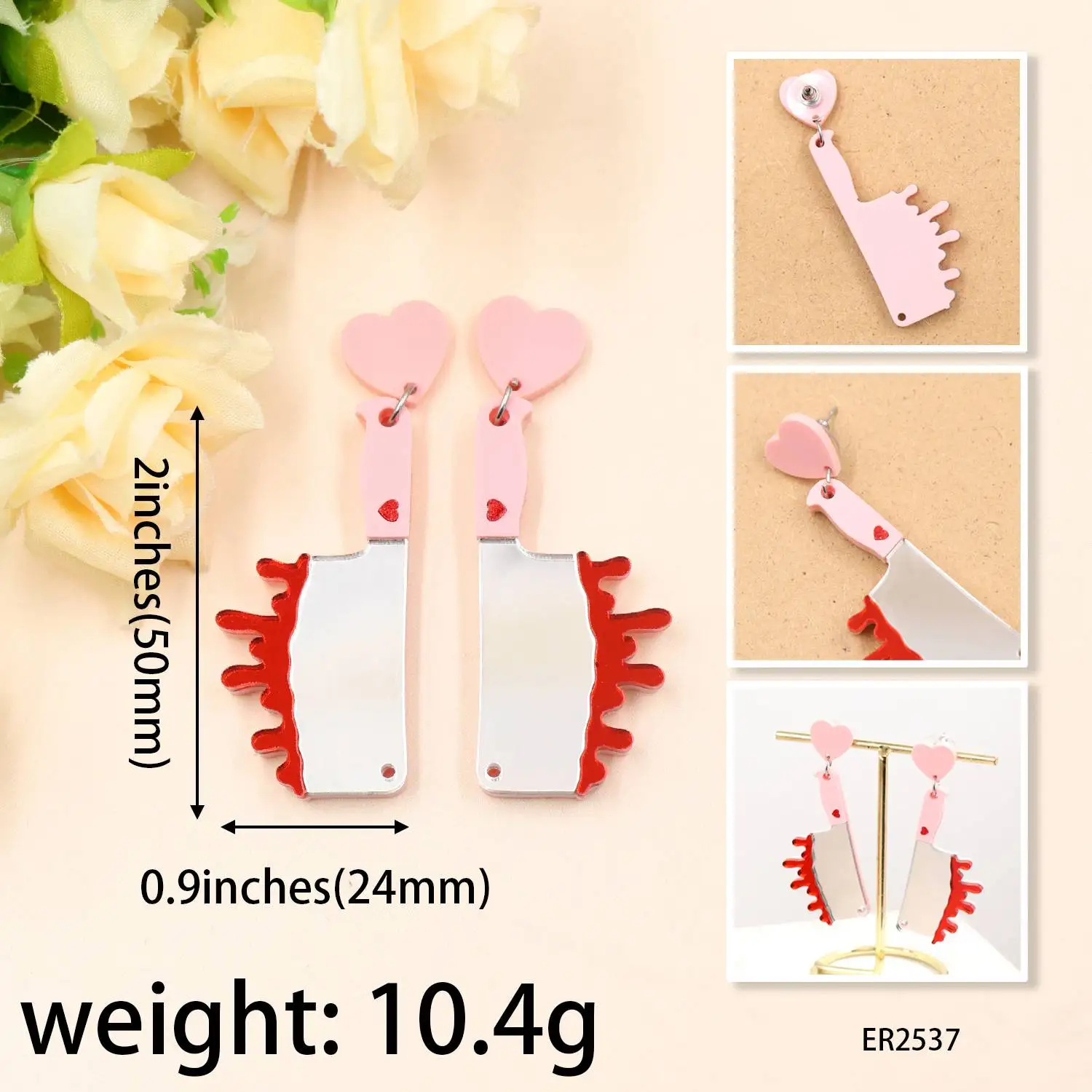 ZSHER2537 Halloween Bloody Knife Pink Acrylic Laser Cut Earrings Vintage Drop Style for Scream Movie Gift supplier