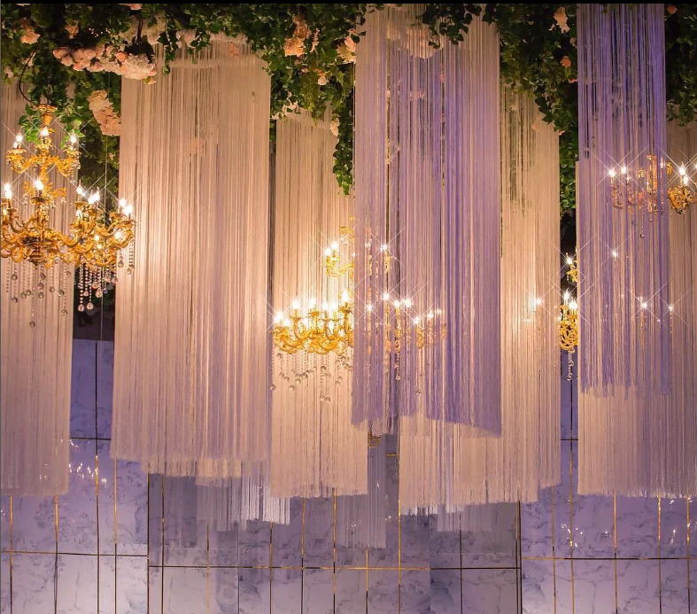 Beige Tüll-Hintergrund Mit Lichterkette – 2 Paneele Je 1,5x3 M, Für Hochzeit, Party & Fotoshooting