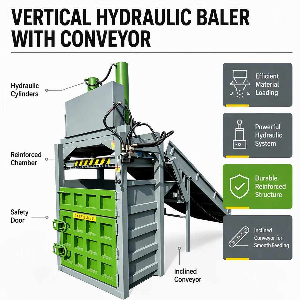 Industrial Vertical Hydraulic Baler Machine for Recyclable Waste Cardboard Paper Plastic Textile Materials
