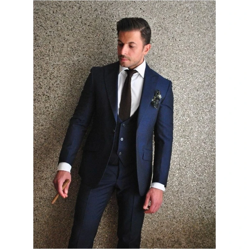 2025 Winter Latest Coat Pant Design Navy Blue Men Wedding Suits Slim Fit Formal Men Suits Groom Tuxedo for Male Blazer Sets