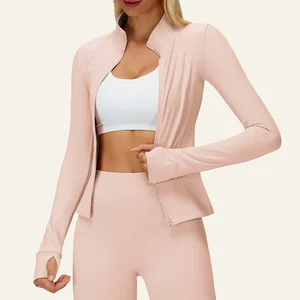 Zipper Tight Running Top Breathable Warm Fleece Fitness Wear Training Quick-drying Long Sleeve Yoga Sport Gym Top Women Jacket