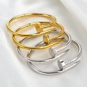 High Quality Designs Luxury Brand Fashion Stainless Steel Gold Sliver Rose gold Plated Inlaid Zircon Jewelry Bangle Bracelet