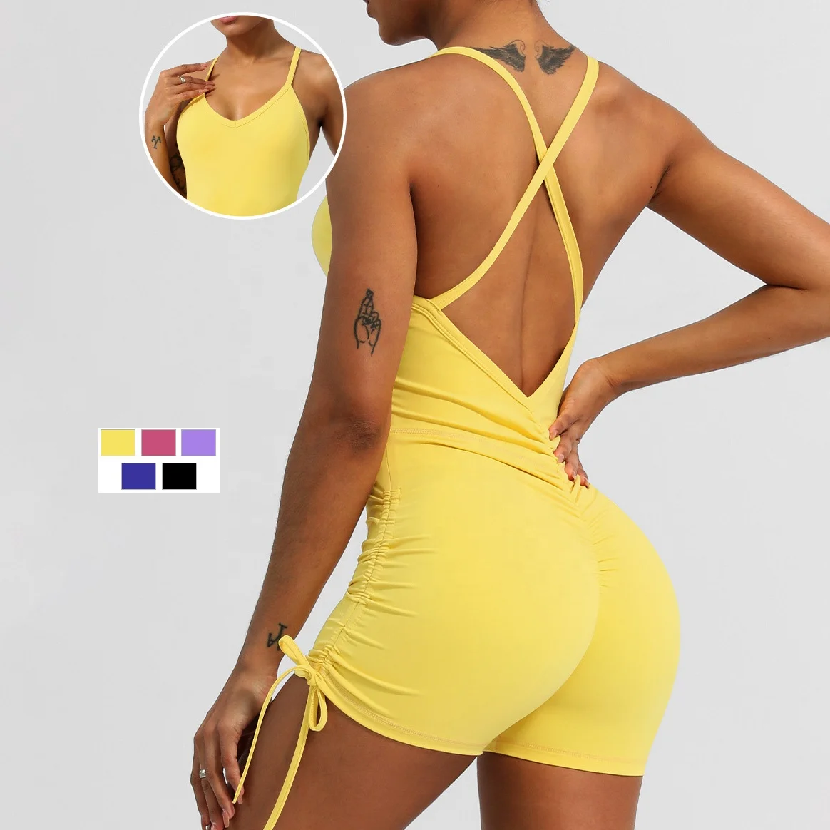 Yiyi Deep V High Support Athletic Rompers Ladies Beauty Back Sexy Stretchy Gym Jumpsuits Quick 0463