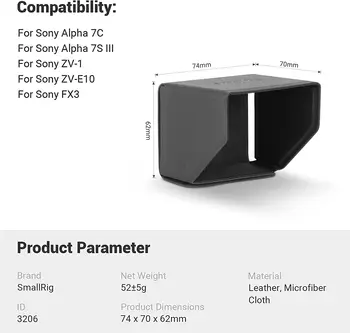 SmallRig Screen Hood Sun Hood Sunshade for Sony A7 IV / A7S III / A7C / ZV-E1 / ZV-E10 / ZV-1F / ZV-1 II/ZV-1/ FX3 Camera - 3206 product image
