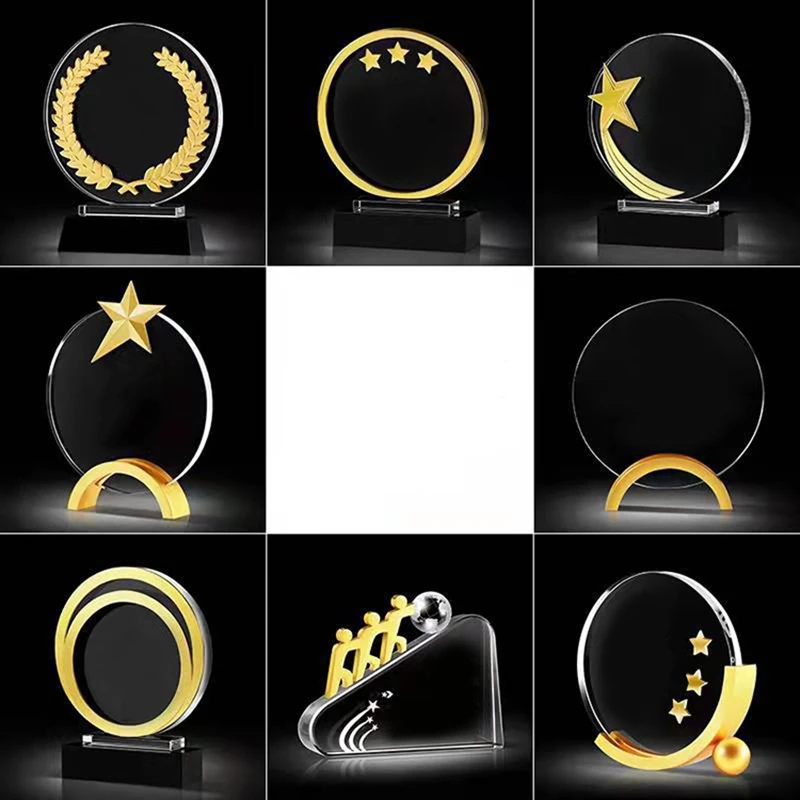 Simple Transparent Metal Crystal Trophy Geometry Round Fine Gift Award Souvenirs Honor Luxury Trophy