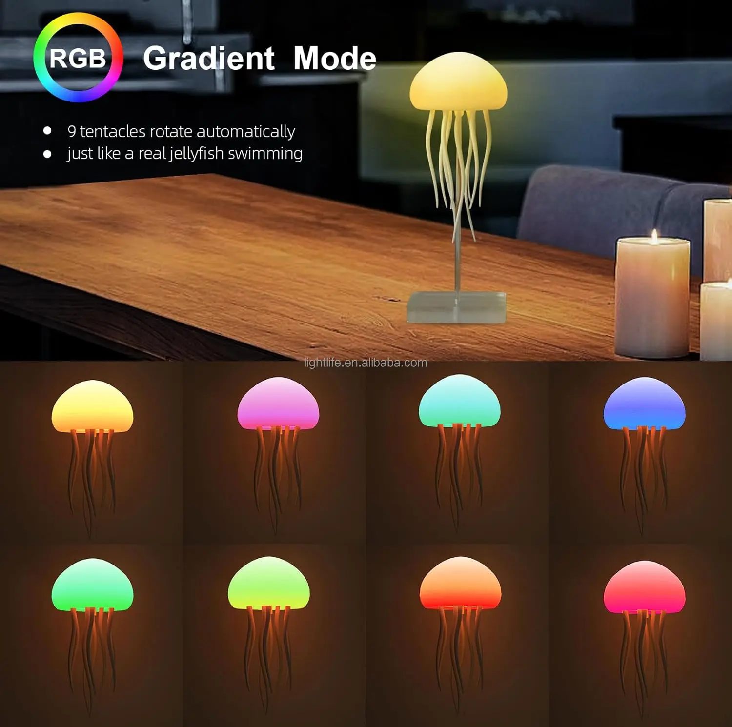Smart Dancing Jellyfish Lamp Rechargeable RGB Gradient Jellyfish Bedside Lamp Ambient Light Voice Control Jellyfish Night Light