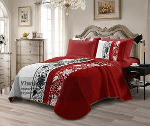 Modern Printed 100% Polyester Quilt 5PC Set Includes Bedspread Coverlet Lightweight Reversible Eco-Friendly All Season Hotel