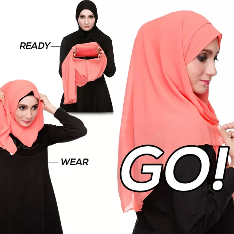 Arabic Soild Color Elasticity Shawl Muslim Women Double Loop Jersey Instant Hijab Scarf