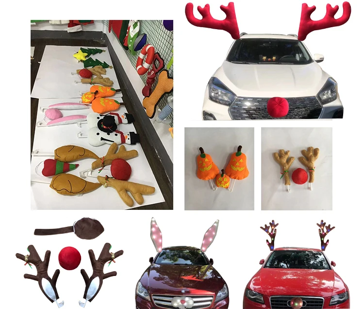 Christmas Reindeer Car Kit Reindeer Anlter And Red Nose Chirsmas Car