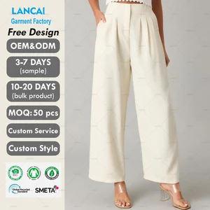 Women Loose Fit Breathable Wide Leg Dress Pants Customizable High Waist Office Casual Trousers Fashion Bottoms