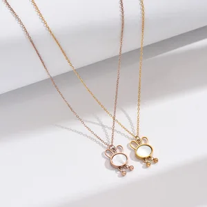 New Exquisite Stainless Steel Rabbit White Shell Electroplated Necklace Pendant Women's Cute Zodiac Animal Clavicle Link Chain