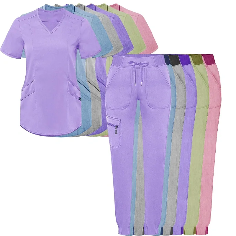 JEFFRICO Scrubs For Women Scrub Set V-Neck Scrub Top And Jogger Scrub Pants Lightweight 4 Way Stretch Soft 5 Pockets