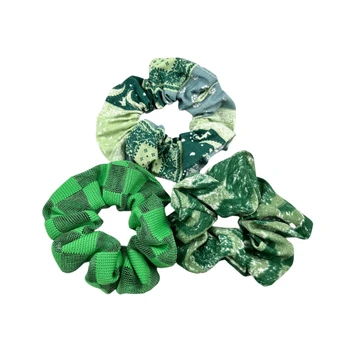 Wholesale high quality custom patterned scrunchie cotton fashion green elastic headband for girls