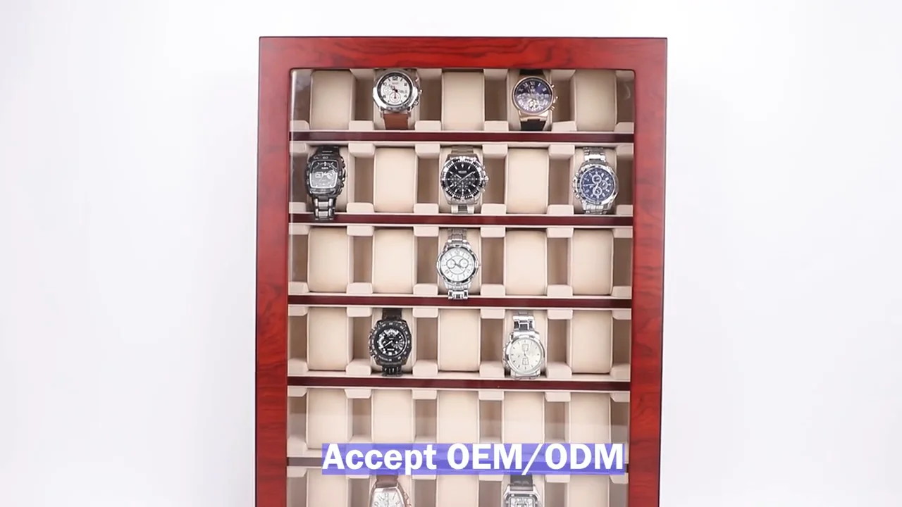 High End MDF Wood Black Watch Stand Display Holder 20 Watch Box Cabinet