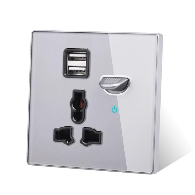 13a Universal Power Socket With Usb Wall Outlet With Led Black Glass Uk