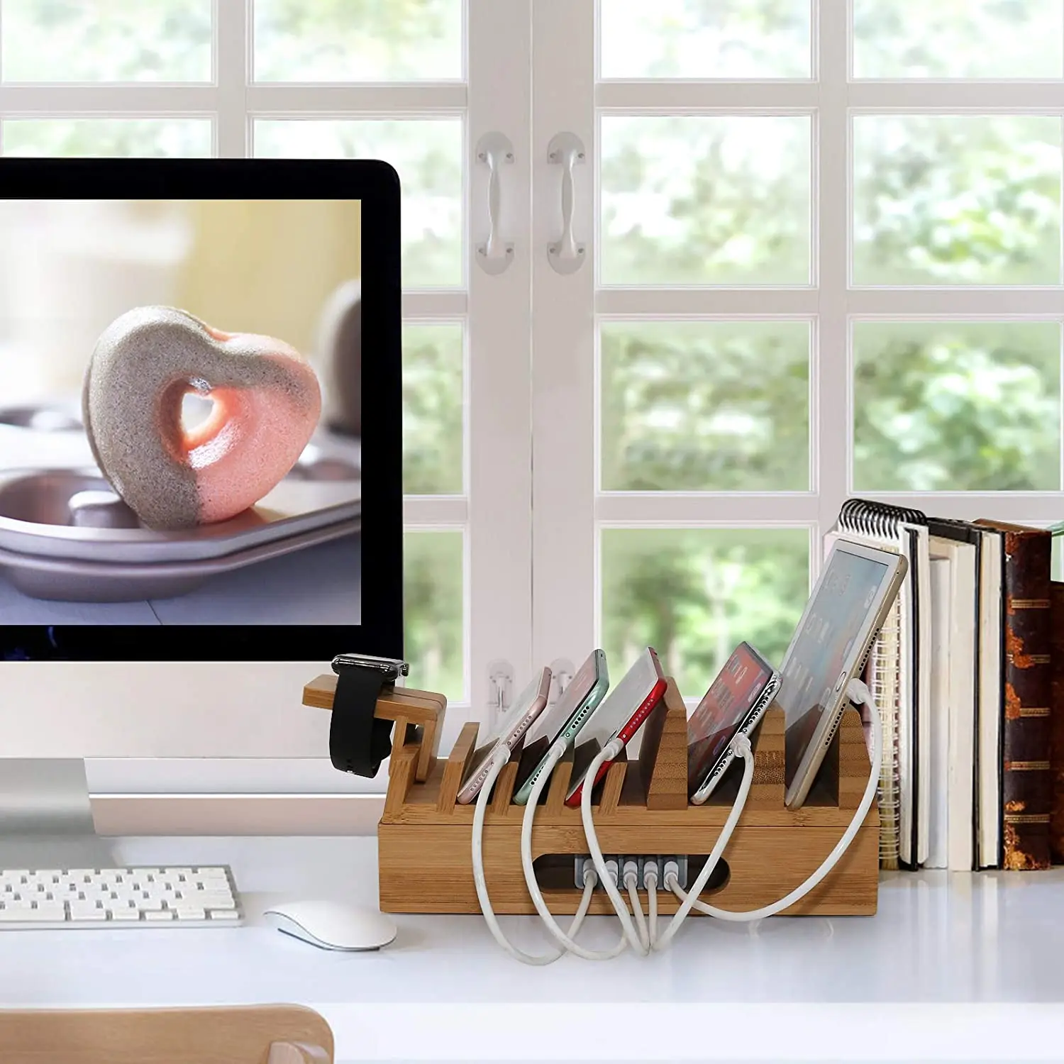 Desktop Organizer Multiple Device Storage Racks Wooden Mobile Phone Charging Station