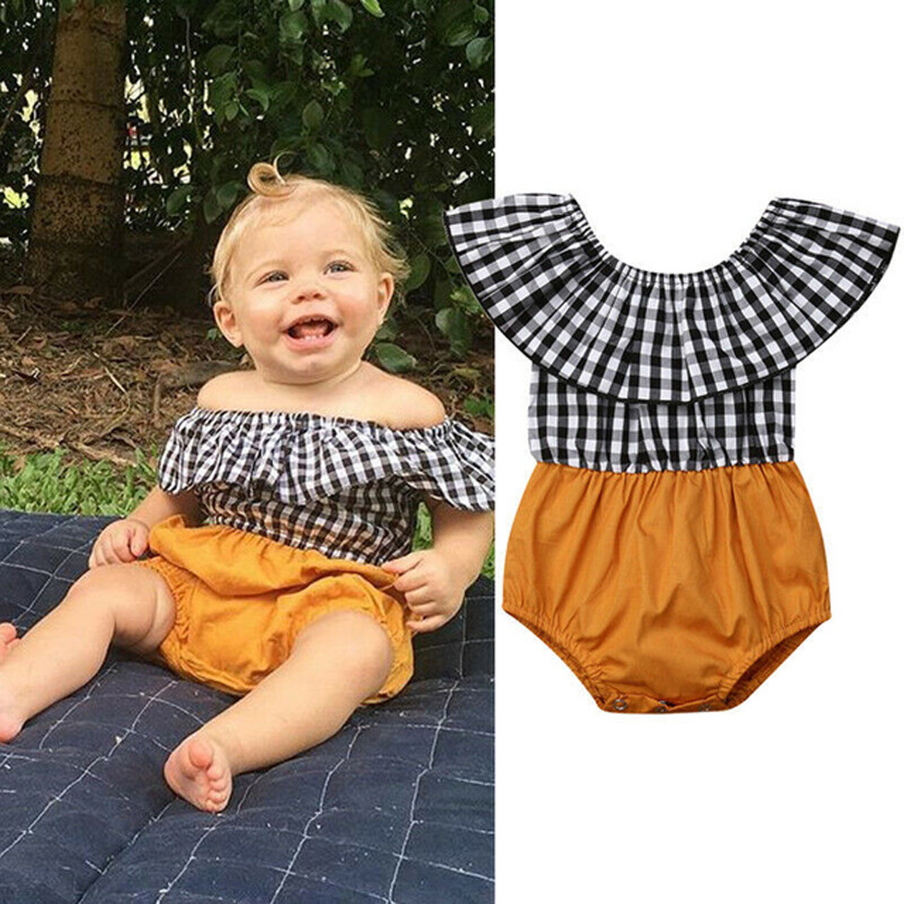 Комбинезон для новорожденных девочек с оборками без рукавов с открытыми плечами клетчатый комбинезон в сетку наряды