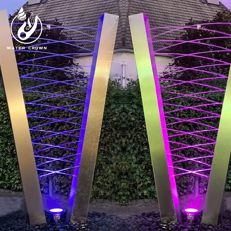 Прямі поставки з фабрики Water Crown, довговічний водоспад у формі подвійного V з нержавіючої сталі 304, багатокольоровий, для використання всередині та ззовні приміщення, простий у встановленні