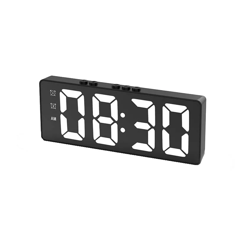 Voice Control Hand Clap LED Mirror Electronic Alarm Clock 3D Digital Desktop 4 Digital USB Night Light Timer Clock