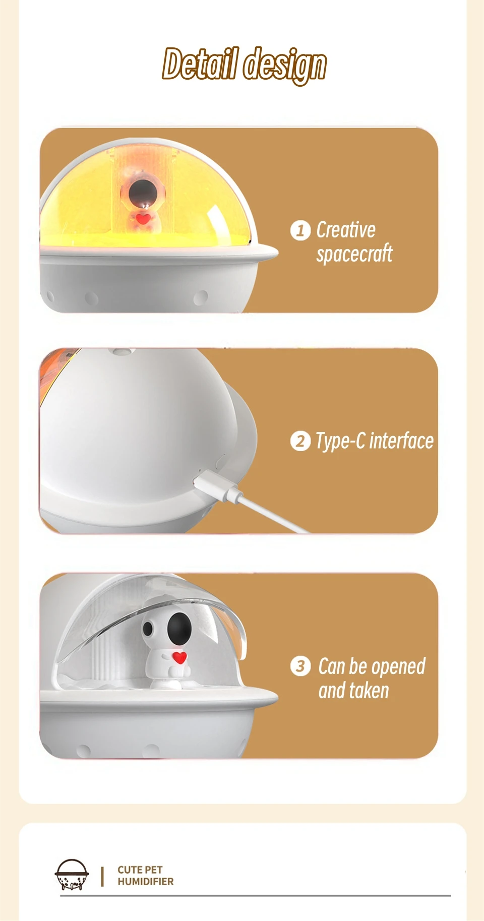 Gadgetoo Creative 350Ml Space Man Planet Humidifier Cool Mist Ultrasonic Mist Sprayer With Romantic Warm Light