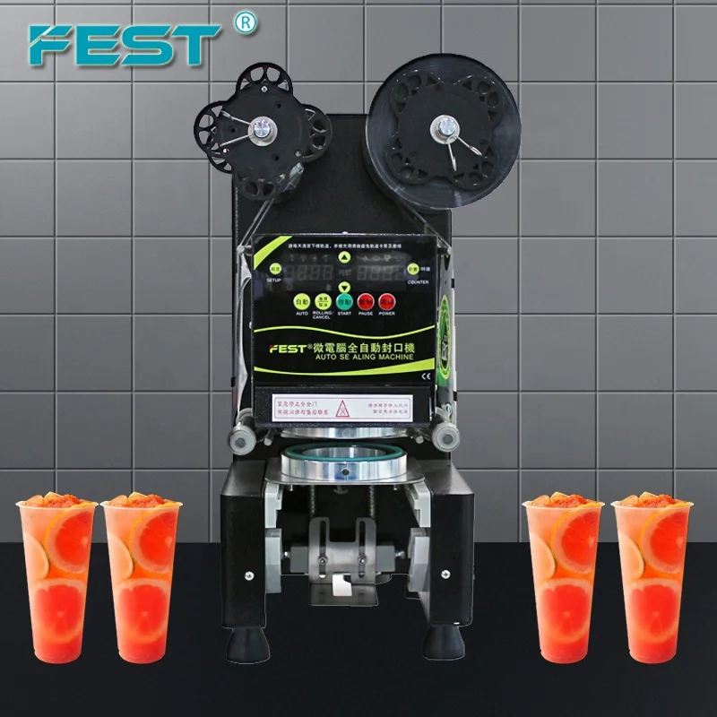 Wholesale Commercial Automatic Disposable Plastic Paper Boba Juice Bubble Tea Ice Cup Lid Sealing Machine Sealer for Cups