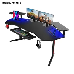 Популярный большой Настольный игровой стол Rgb, угловой компьютерный игровой стол для киберспорта, черный игровой стол для ПК со светодиодной симфонией и окружающим светом