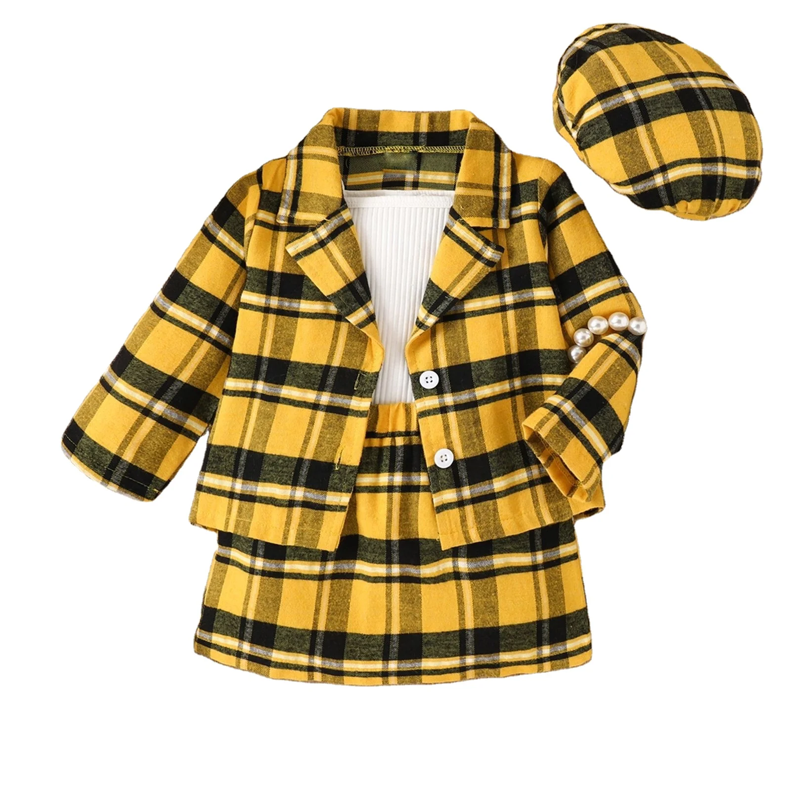 Womens Coats Yellow Plaid Blazer And Skirt 2023 Fall Winter