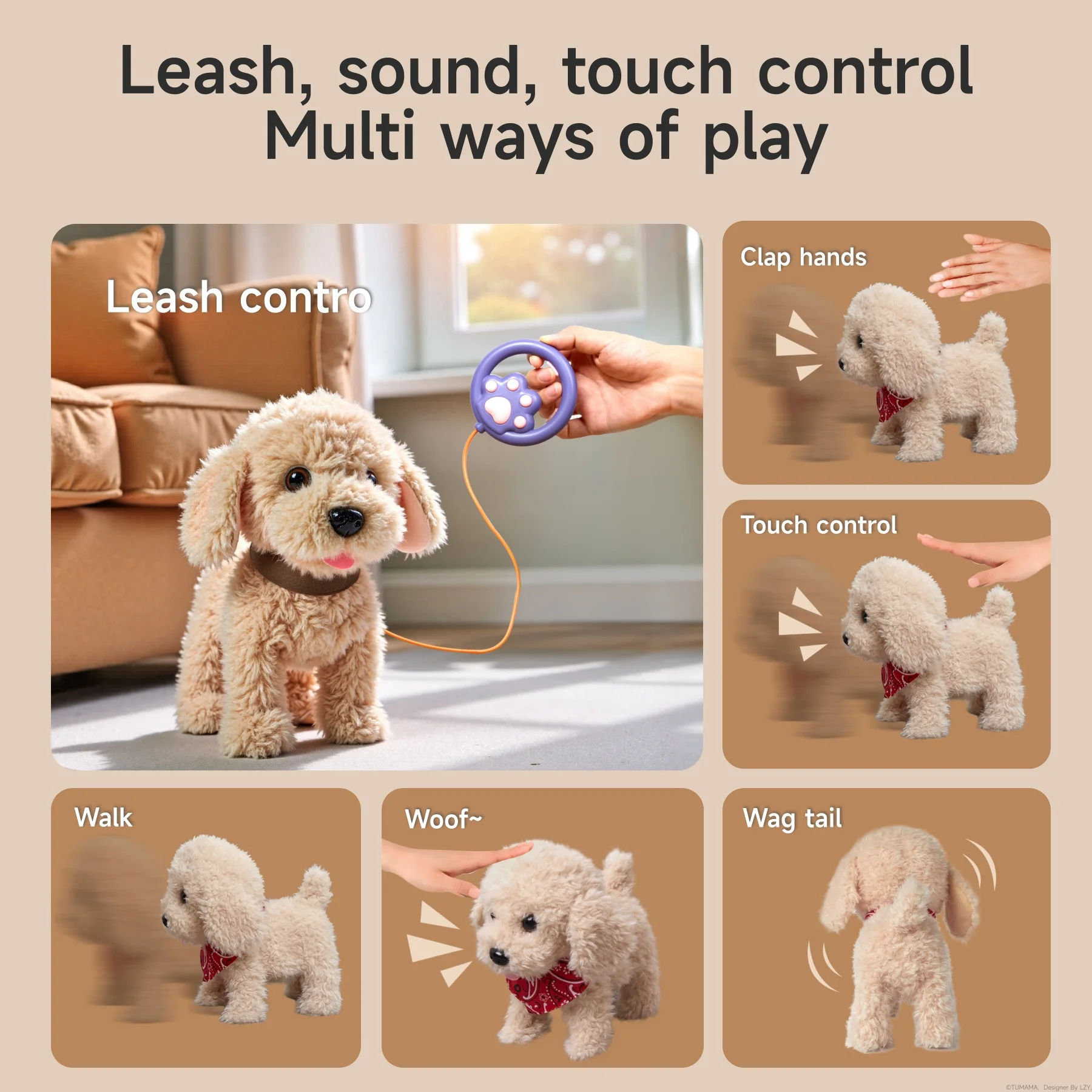 Tumama Kids Plush Golden Retriever Toy Puppy Electronic Interactive Pet Walking Dog With Remote Control Barking Walking Dog