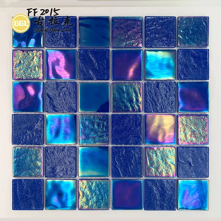 Rainbow Customize Square Blue brick Tile Pool Iridescent Tile Swimming Pool Glass Mosaic