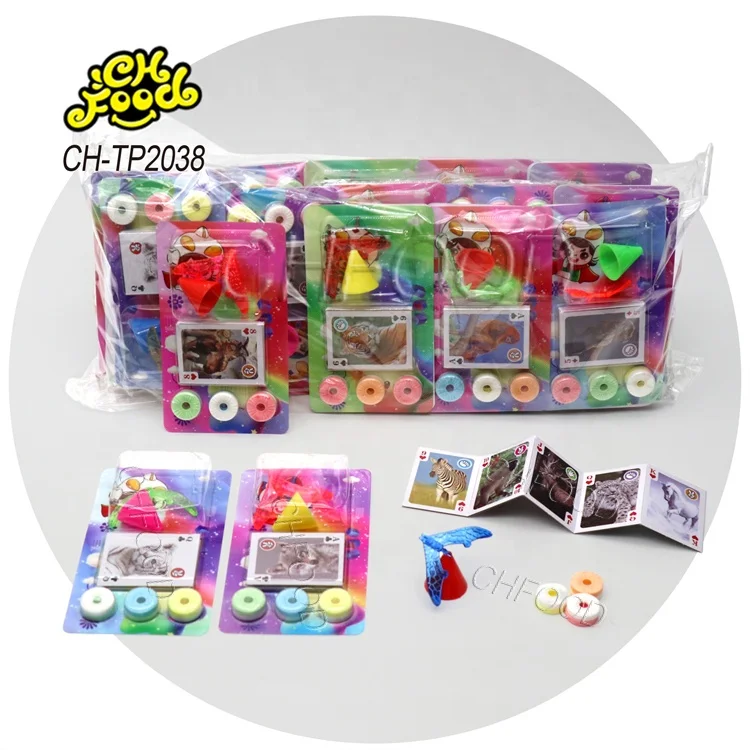 Low MOQ Wholesale 3in1 Fruity Whistle Tablet Hard Candy and Balancing Bird Toy with Card Toy OEM Candy Toy for Kids