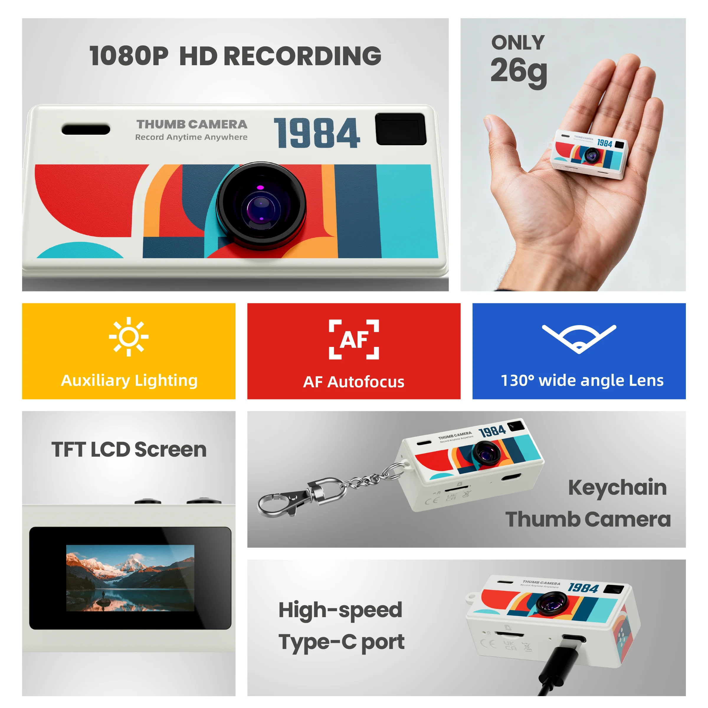 Thumb G6 Mini Retro Camera - Compact Keychain Camcorder