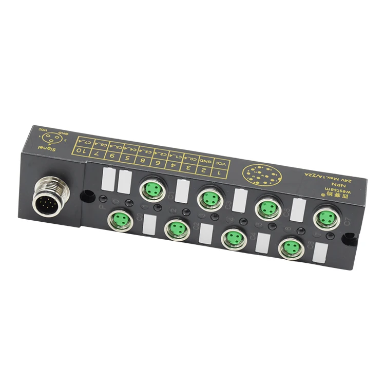 I/O Fieldbus M12 M8 Connector Factory Shipped Panel Mount Waterproof IP67 Plug Connector 3 Pin 8 Way NPN Distribution Box