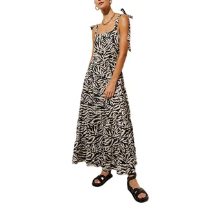 Custom High Quality  Summer Causal Dress  Long Adjustable Shoulder and Waist Ties Women  Maxi Dresses Bulk Clothes