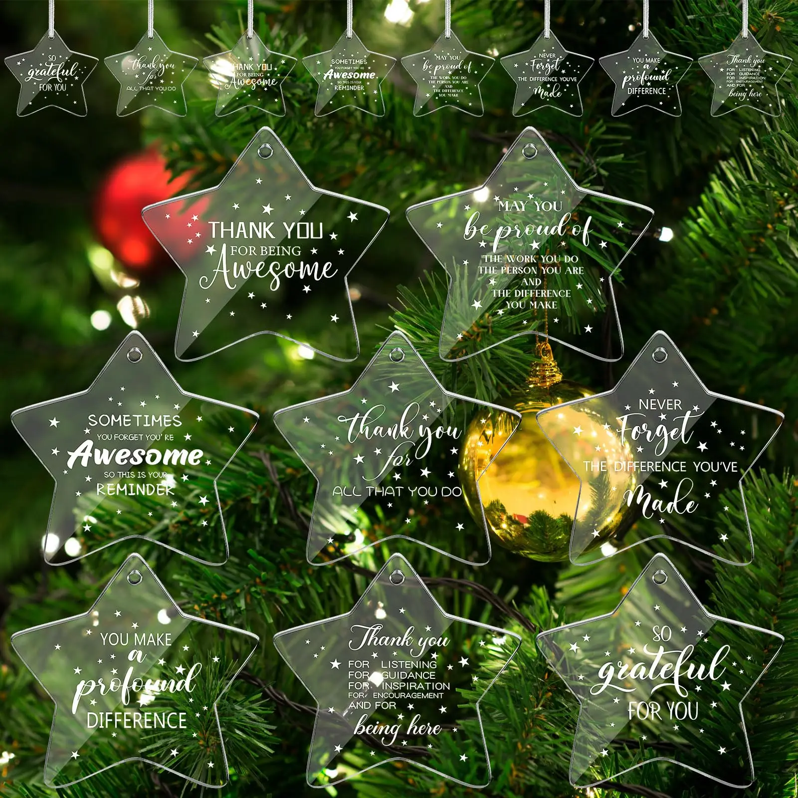 Custom Acrylic Christmas Ornament Blank Christmas Tree Hanging Pendant Star Christmas Decorations for Xmas DIY Craft