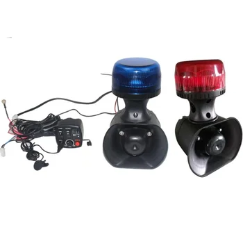 Horn Speaker 12V Motorcycle Bike Horn Speaker Amplifier Alarm Motorcycle Siren with Red Beacon Warning Light