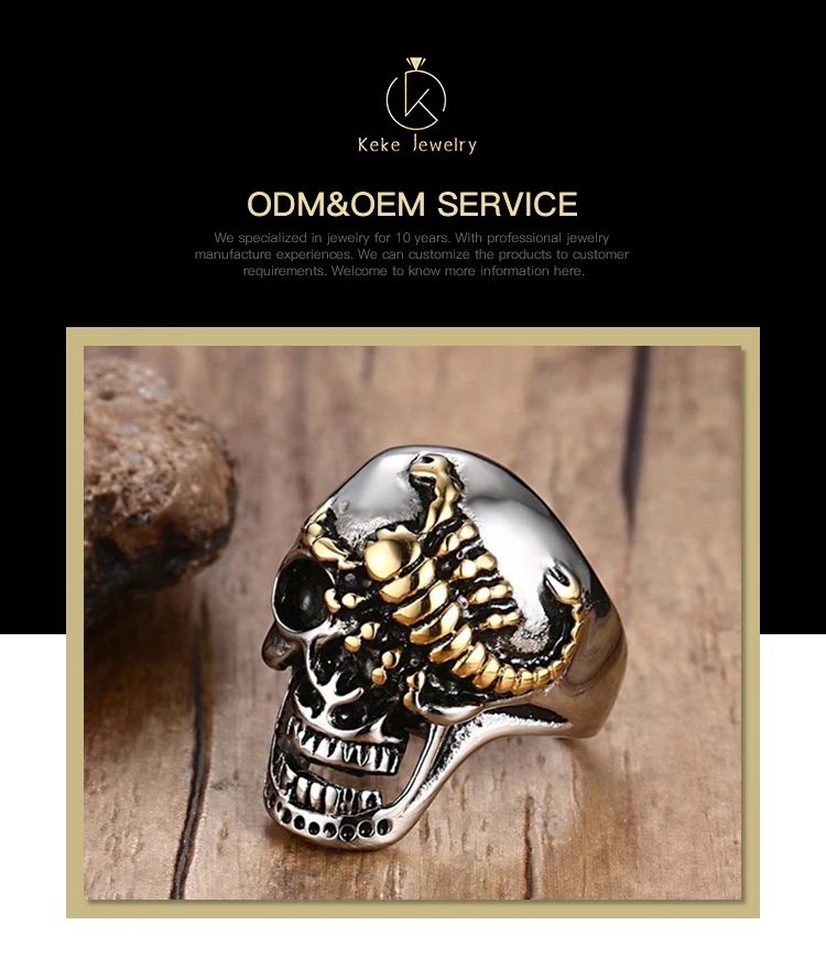 Spot wholesale Japanese and Korean fashion jewelry 30MM stainless steel gold scorpion skull men's ring RC-278