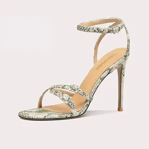 Microfiber Upper Snake Print Stiletto High Spool Heels Party Sandals Ladies' Multi-Strap Open-toe Sandals for Women